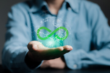 Sustainable green business concept. Global circular economy to reduce waste through reuse, sustainable business growth and renewable material resources.