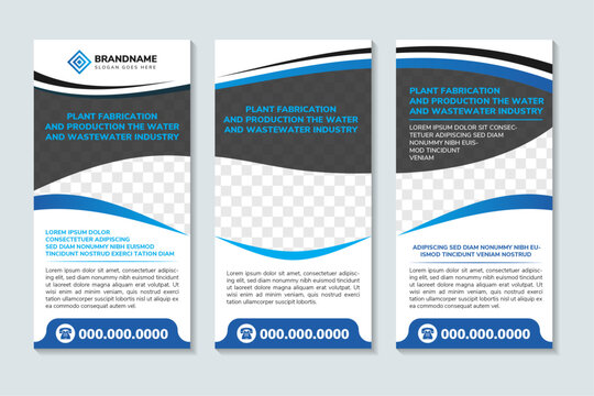 Water and wastewater industry roll up banner design. Vector layout of cover mockups design templates for brochure, book design, brochure cover. space for photo collage. modern wave style. blue colors.