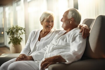 couple of seniors or mature people in a resort spa in their hotel or house having fun looking between them
