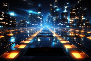 Abstract technology hud interface hologram elements neon lights, circle percent vitality innovation on hi tech future design. Generative AI