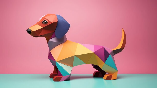 Geometry Paper Art of Dachshund made in paper cut craft