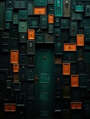 many green and orange mailboxs on the side of a building in new york, new york photo by mark mc