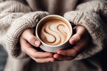 someone holding a cup of coffee in their hands, with the shape of a heart drawn on it's foam