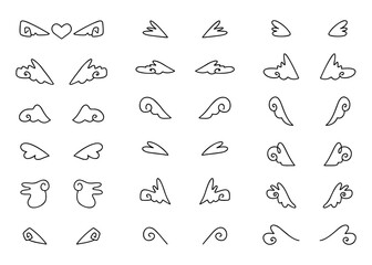 手書きの天使の羽セット、ベクター