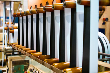 Long strip of rubber reinforced with textile in workshop