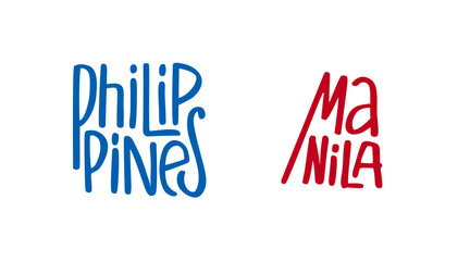Philippines. Manila. Names of world capitals. Design elements. Concept lettering