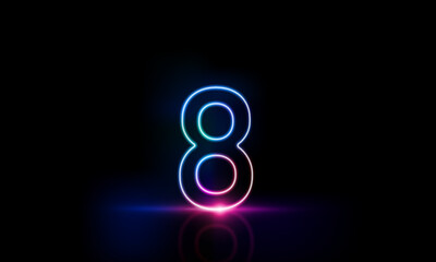 Abstract sports Light out technology and with number Eight glowing in the dark, pink blue neon light Hitech communication concept innovation background,  vector design
