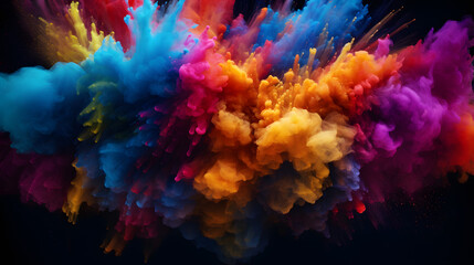 a close up of a colorful cloud of smoke on a black background Generative AI