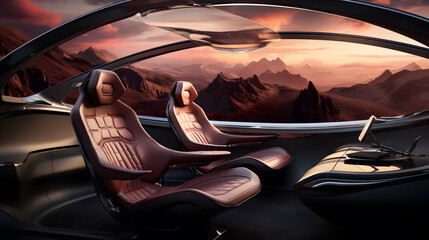 there are two seats in the cockpit of a spaceship with a view of mountains Generative AI