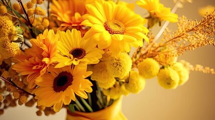 yellow flowers in a vase on a brown background with copy - up text that reads how to make your own happy