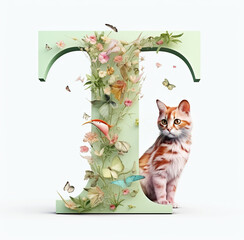 3d render letter a-z surrounded by cat character design