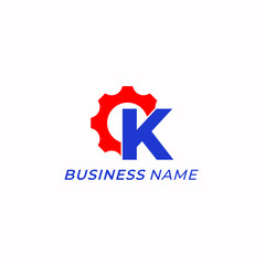 design logo creative letter K and gear machine