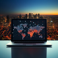 world wide web on the monitor screen, electronic world map