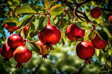 Red pomegranate on tree
