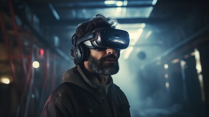 A man sporting VR or AR glasses. Generative Ai. - obrazy, fototapety, plakaty