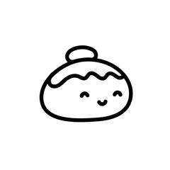 Bakery products. Bun with butter. Cute smiling bun. Loaf of bread. Food baked. Bread bakery. Vector illustration food in doodle style