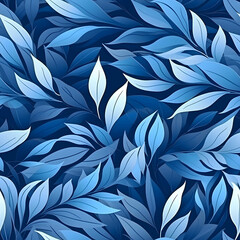 abstract blue leaves seamless pattern leaves in blue and white. Seamless abstract botanical pattern - obrazy, fototapety, plakaty