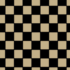 Golden cells on a black background. Chess field for playing. Refined lines, silhouettes. Vector seamless pattern abstraction. Background illustration, decorative design. Ornament modern new