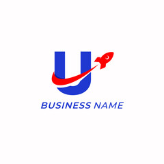 Fototapeta na wymiar design logo creative rocket ship and letter U
