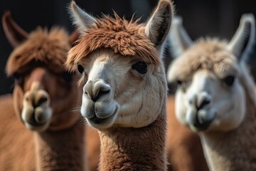 Obraz premium three lloves that are looking at the camera with their heads slightly to the right, and one is staring towards the camera