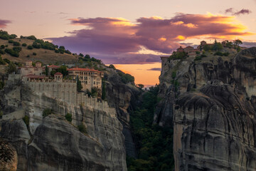 Fototapeta na wymiar Greek Rock Monasteries and Amazing Sunset