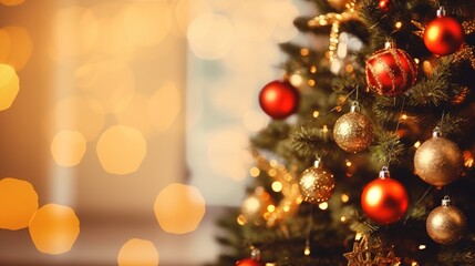 Fototapeta na wymiar christmas tree and lights background and new year