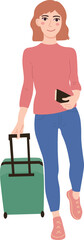 Female Traveler with Suitcase Tourist Travel Character Illustration Graphic Cartoon Art