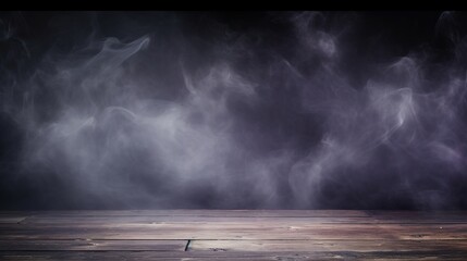 empty wood floor with smoke background