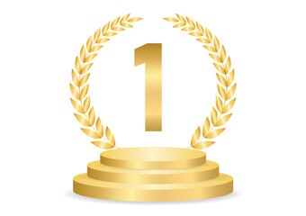 Number One Golden or The First Place Winner on Stage Podium. Winner Podium. Champion and Winning or Celebration Concept. Vector Illustration.