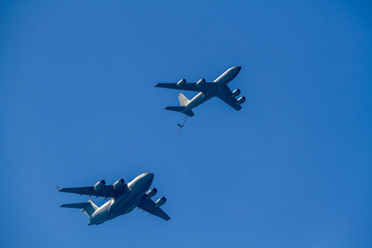 Globemaster C-17 and KC-135 Stratotanker refuel simulation demonstration Gold Coast Australia 18th August 2023
