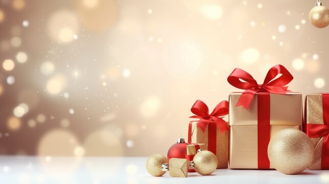 christmas background with gift boxes and balls
