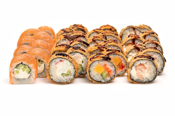 Assorted Japanese sushi roll set. sushi rolls set close up selective focus.