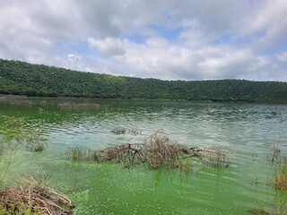 Lonar Lake, also known as Lonar crater, is a notified National Geo-heritage Monument,[2][3][4] saline, soda lake, located at Lonar in Buldhana district, Maharashtra, India. Lonar Lake is an astrobleme