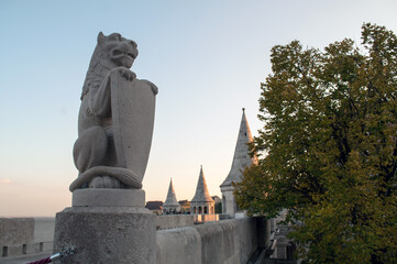 Old statue on the promenade of Fisherman's Bastion in Budapest, Hungary