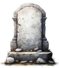 Funeral. Blank gravestone ready for inscription. Isolated on a transparent background.