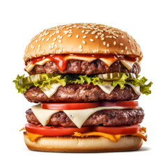 fast food tasty and juicy double burger on white background