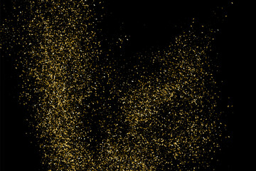 Fototapeta na wymiar Gold Glitter Texture Isolated On Black. Goldish Color Sequins. Golden Explosion Of Confetti. Design Element. Celebratory Background. Vector Illustration, Eps 10.