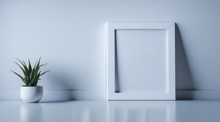 White frame on the wall, 3d rendering.