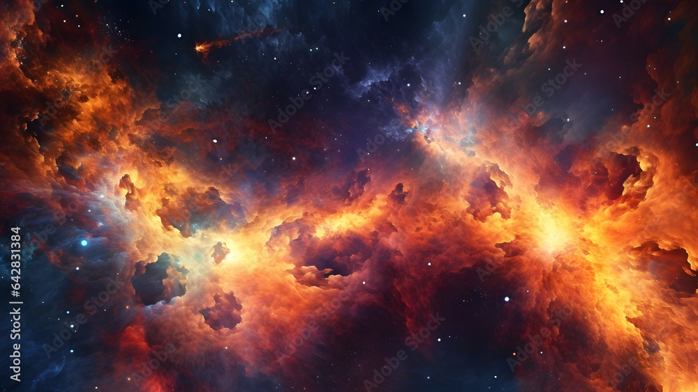 Wall mural an image of colorful space orange hot gas clouds nebula. neural network generated in may 2023. not b