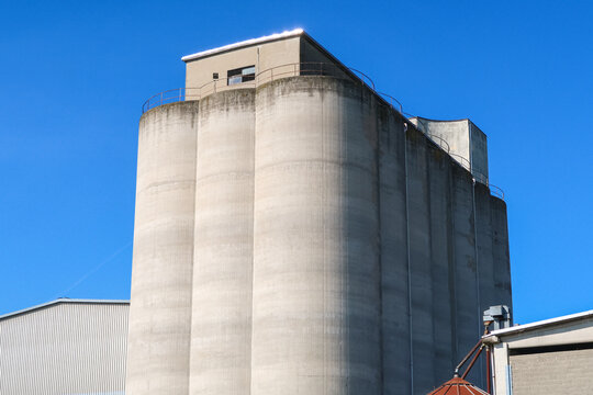 Silos agriculture container feed grain corn rice panorama landscape