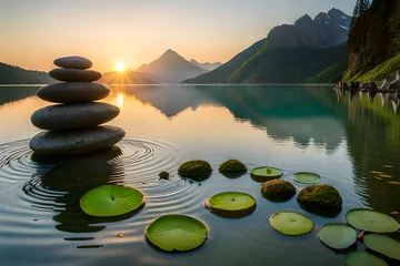 Poster zen stones in water © Halfpoint