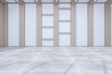 Contemporary empty concrete office premises interior. 3D Rendering.