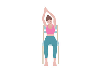 Exercises that can be done at-home using a sturdy chair.
Reach your arms up high over your head, bringing your palms together. Tilt your upper body to one side. with Extended Mountain Pose. 