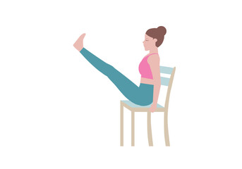 Exercises that can be done at-home using a sturdy chair.
Balance on your buttocks with your arms and legs straight out in front of you in a V shape. with Boat Posture. Cartoon style.