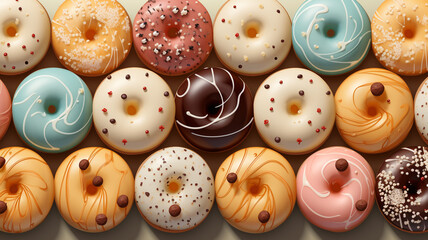 Obraz premium Doughnut Delicacies: An Assortment of Glazed Donuts, Dessert Ecstasy on Display