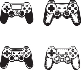 gaming joysticks minimal lineart flat logo silhouette style vector illustration set © Ruwan