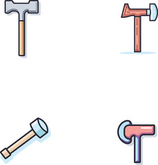 hammer minimal lineart flat logo silhouette style vector illustration set