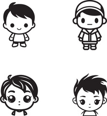 a cute toddler minimal lineart flat logo silhouette style vector illustration set