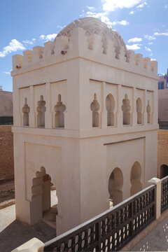 Marrakech, Morocco - Feb 10, 2023: The ancient 12th century Almoravid Koubba building
