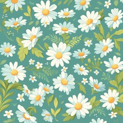 Colorful floral daisy seamless pattern illustration. Generative AI